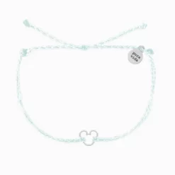 Disney Pura Vida Winter Fresh String Cord Bracelet With Silver Mickey Charm