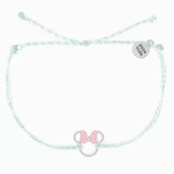 Disney Pura Vida Winter Fresh String Cord Bracelet With Silver Minnie Head Charm