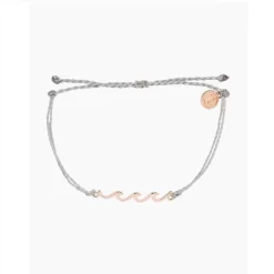 Pura Vida Rose Gold Delicate Wave Bracelet In Light Grey