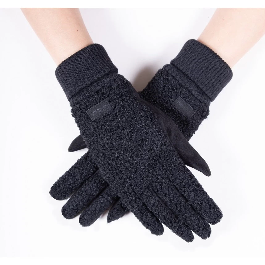 Fuzzy Faux Lamb Wool Cuffed Fashion Texting Gloves In Black BUY 1 GET 1 FREE 1 Fuzzy Faux Lamb Wool Cuffed Fashion Texting Gloves In Black BUY 1 GET 1 FREE