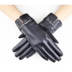 Vegan Faux Leather Gloves With Chain Link In Black BUY 1 GET 1 FREE
