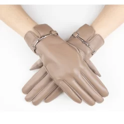 Vegan Faux Leather Gloves With Chain Link In Khaki Nude Color BUY 1 GET 1 FREE