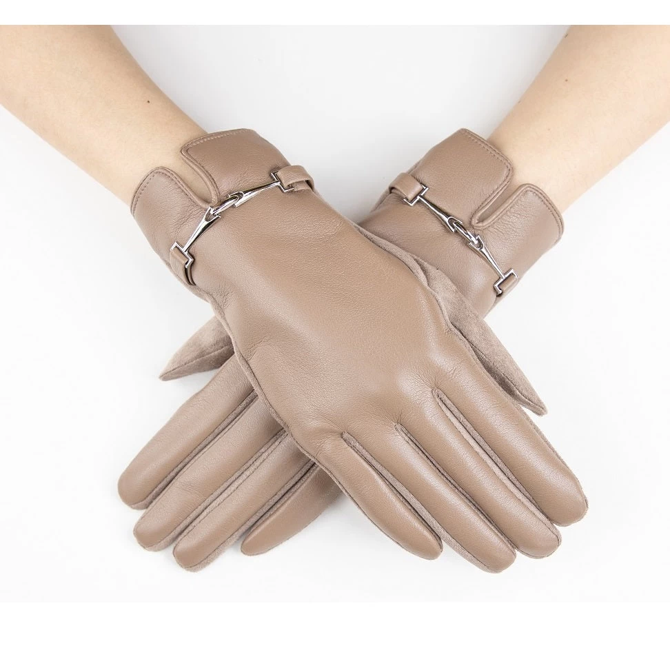 Vegan Faux Leather Gloves With Chain Link In Khaki Nude Color BUY 1 GET 1 FREE 1 Vegan Faux Leather Gloves With Chain Link In Khaki Nude Color BUY 1 GET 1 FREE