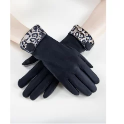 Leopard Print Cuffed Fashion Gloves - Black BUY 1 GET 1 FREE