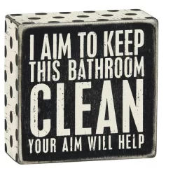 Wood Sign - I Aim To Keep This Bathroom Clean Your Aim Will Help