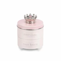 Pink First Tooth & Curl Keepsake Box With Princess Crown