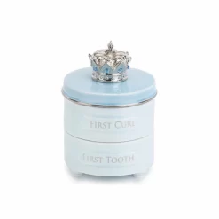 Blue First Tooth & Curl Keepsake Box With Prince Crown