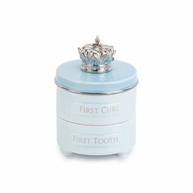 Blue First Tooth & Curl Keepsake Box With Prince Crown 1 Blue First Tooth & Curl Keepsake Box With Prince Crown
