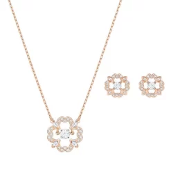 Swarovski Sparkling Dance Flower Rose Gold-Tone Necklace And Earring Set
