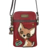 Chala Cellphone Crossbody Handbag Burgundy Chihuahua