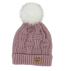 Plush Lined Knit Beanie Hat With Pom Blush Pink
