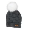 Plush Lined Knit Beanie Hat With Pom Light Mélange Gray