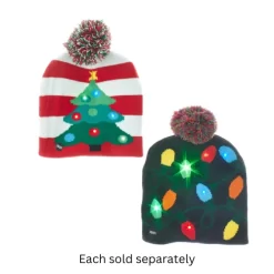 Battery-Operated Knit Hat With LED Christmas Pattern, 2 Assorted