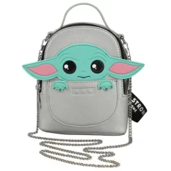Star Wars The Mandalorian Baby Yoda Grogu Mini Wristlet Faux Leather Silver Bag With Crossbody Chain