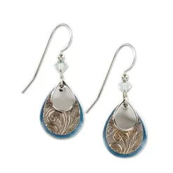 Silver Forest Earrings Silver Filigree On Blue