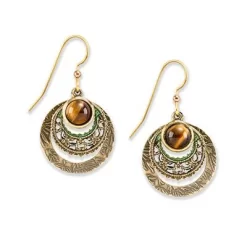 Silver Forest Earrings Gold Ornate Triple Circle Filigree With Stone