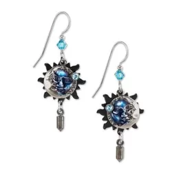 Silver Forest Earrings Silver Blue Sphere On Sun
