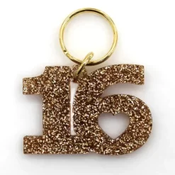 Lucky Feather Glitter Gold Keychain Sweet 16 Birthday