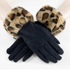 Faux Fur Leopard Cuff Black Gloves BUY 1 GET 1 FREE