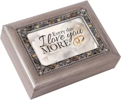 Every Day I Love You More Brushed Pewter Jewelry Music Box Plays You Light Up My Life