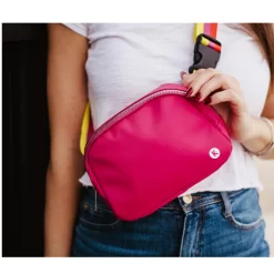Hot Pink Katydid Fanny Pack Belt Bag With Striped Strap