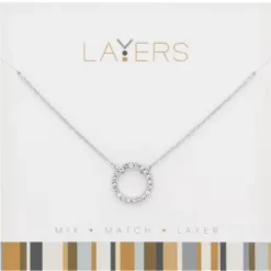 Silver CZ Decorative Circle Layers Necklace
