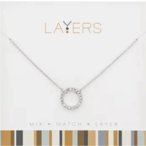 Silver CZ Decorative Circle Layers Necklace 1 Silver CZ Decorative Circle Layers Necklace