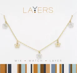 Gold Mini CZ Flower Dangle Layers Necklace