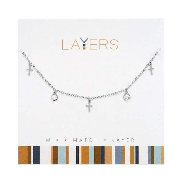 Silver Mini Crosses Layers Necklace 1 Silver Mini Crosses Layers Necklace