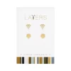 Gold CZ Triangle & Round Double Pair Layers Earrings