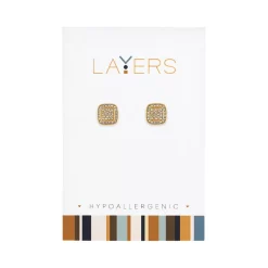 Gold CZ Square Stud Layers Earrings