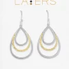 Silver Two-Toned Triple Teardrop Dangle Layers Earrings