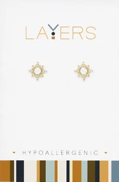 Gold Sunburst Stud Layers Earrings
