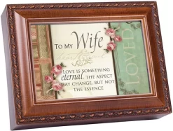 To My Wife Love Eternal Woodgrain Rope Trim Jewelry Music Box Plays Unchained Melody