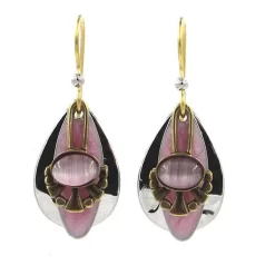 Silver Forest Earrings Gold Pink Stone On Black White Teardrop