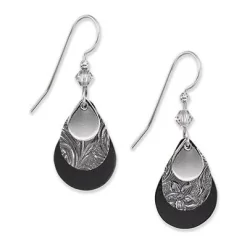 Silver Forest Earrings Silver Filigree On Black Teardrop