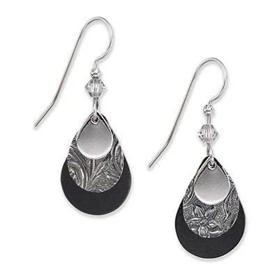 Silver Forest Earrings Silver Filigree On Black Teardrop 1 Silver Forest Earrings Silver Filigree On Black Teardrop
