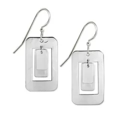 Silver Forest Earrings Silver Rectangle In Rectangle