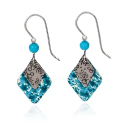 Silver Forest Earrings Diamond Duo With Teal Bead