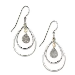 Silver Forest Earrings Silver Layered Oval Teardrop With Pearl Bead