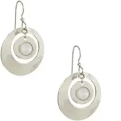 Silver Forest Hammered Ring White Center Earrings