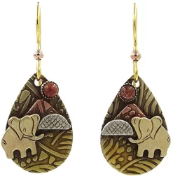 Silver Forest Elephant On Teardrop With Goldstone Earrings
