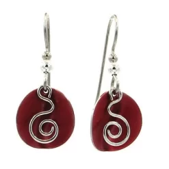 Silver Forest Earrings Silver Coil On Red Round