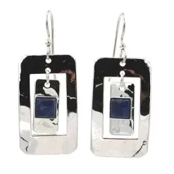 Silver Forest Earrings Silver Nested Rectangles With Stone