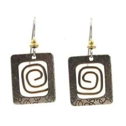 Silver Forest Earrings Silver With Gold Coil In Open Square