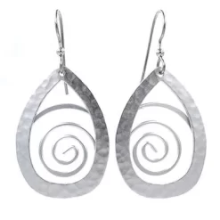 Silver Forest Earrings Silver Coil In Open Hammered Teardrop