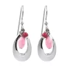 Silver Forest Earrings Silver Pink Bead In Open Teardrop