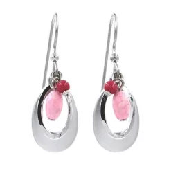 Silver Forest Earrings Silver Pink Bead In Open Teardrop