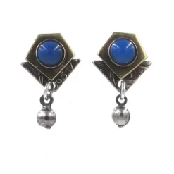 Silver Forest Earrings Silver Blue Stone On Layered Shapes