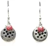 Silver Forest Lady Bug On Layered Discs Pierced Earrings